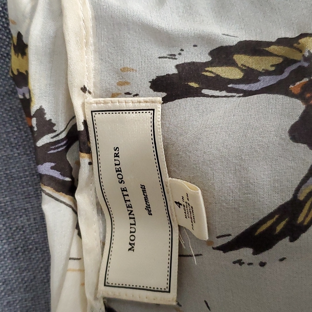 Anthropologie Moulinette Soeurs 100% Silk cream bird top. - Picture 4 of 8